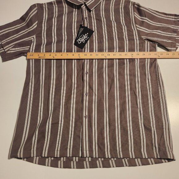 Eighty Eight Brand Short Sleeve Button Up Shirt Brown White Striped Mens XL NEW - Picture 9 of 11